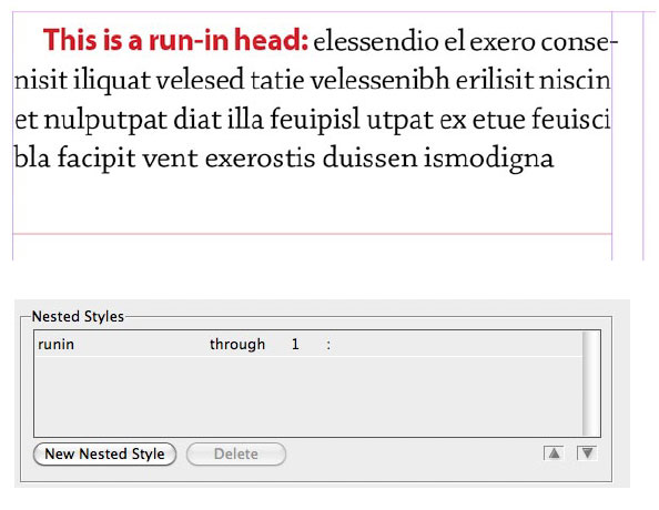 Figure 3: A simple run-in head is created by using a colon as the delimiter to disable the character style.