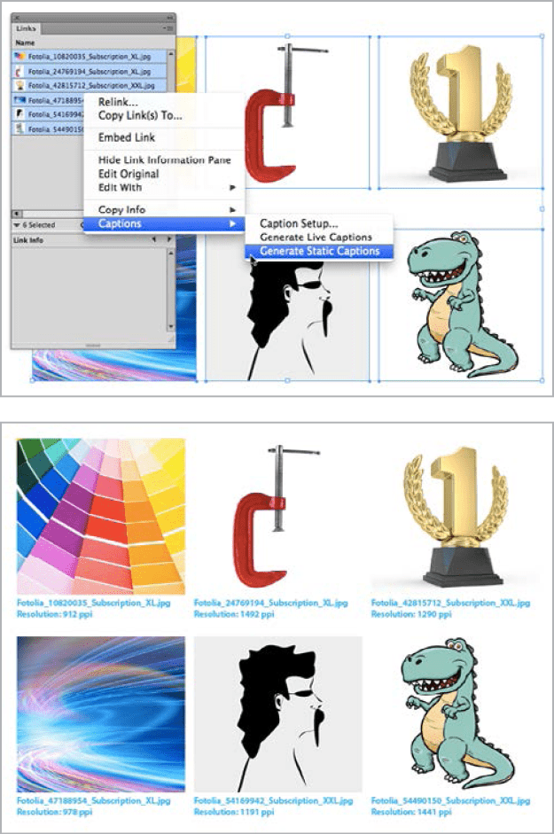 Figure 12. You can apply captions to all the images in your layout at once.
