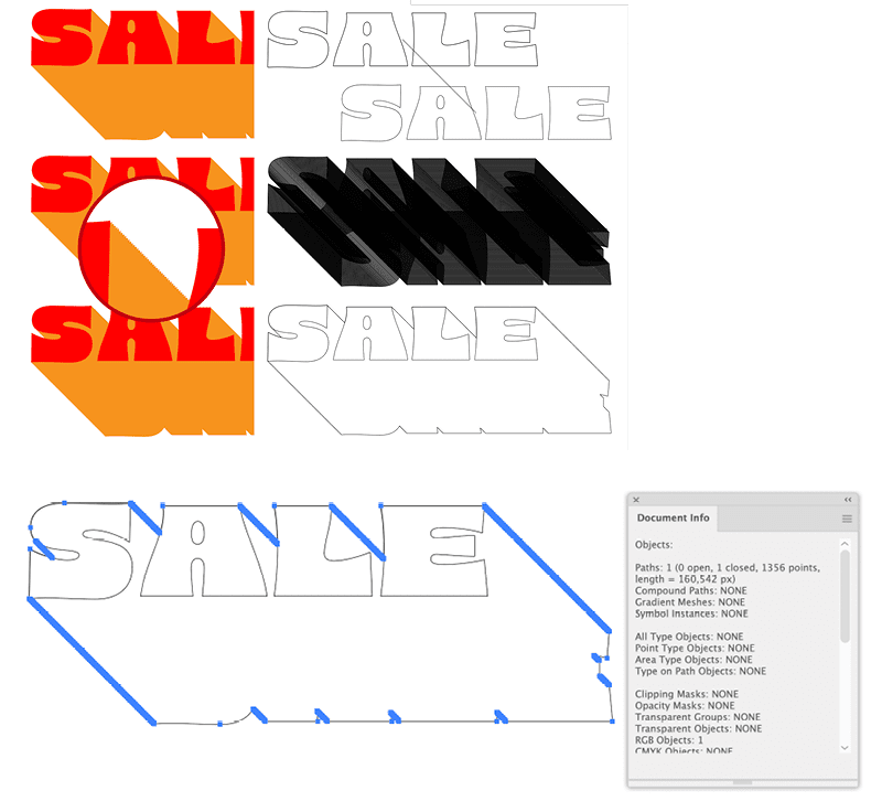 Figure 15. Block shadows generated with a blend look clean until you expand and unite them and then count the anchor points.