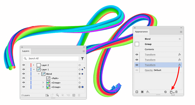 Figure 9. Duplicating an effect. It’s important to keep just that one group targeted.