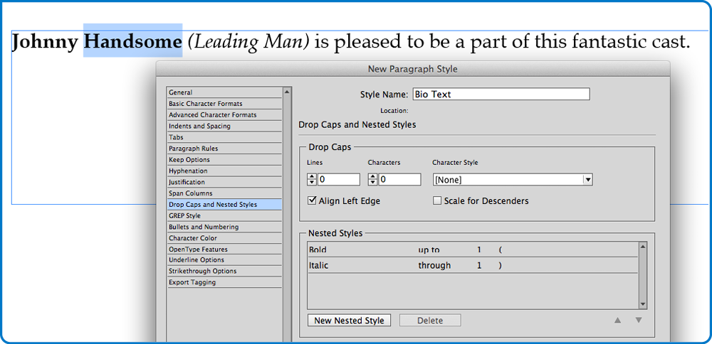 InDesign New Paragraph Style Menu 