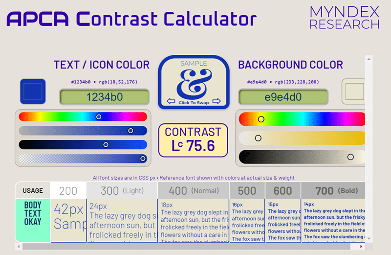 Figure 1. APCA Contrast Calculator