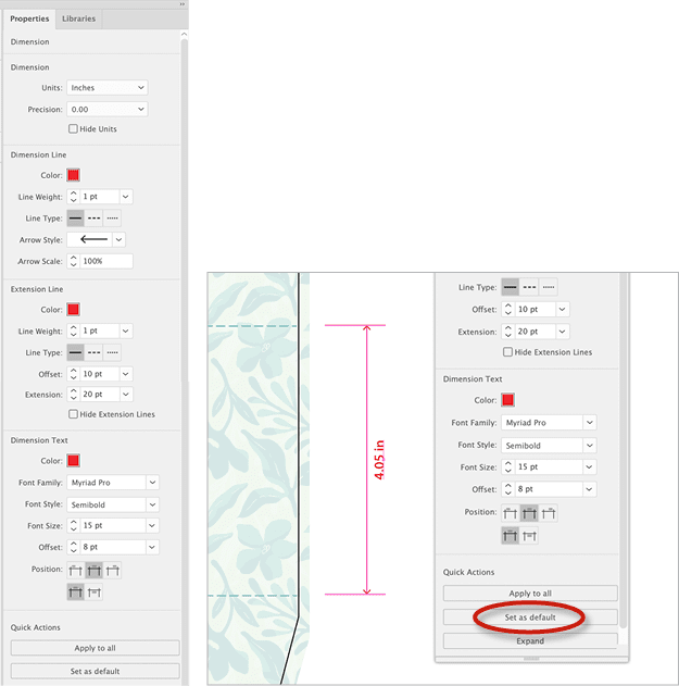 Figure 7. Use the Properties panel to apply a consistent look across all your existing dimensions, or to set a style as the default for new dimension objects.