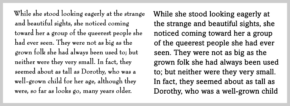 Text in Bernhard Modern on left, text in Amasis on the right