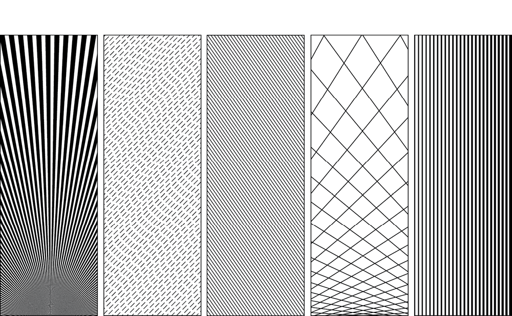 Five black and white patterns