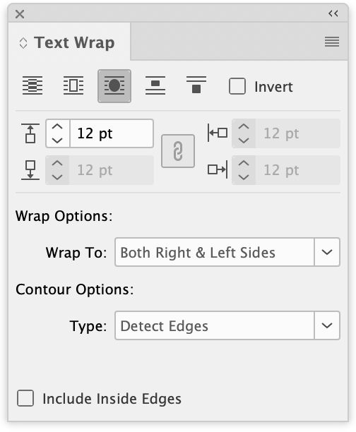 Screenshot of Text Wrap panel