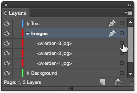 Layers panel shows layer labelled Images selected. Disclosure triangle shows three images on layer: , , and .