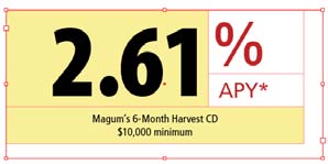 Advertisement for 6 month CD product (2.61 % API with percentage sign aligned over word "API")