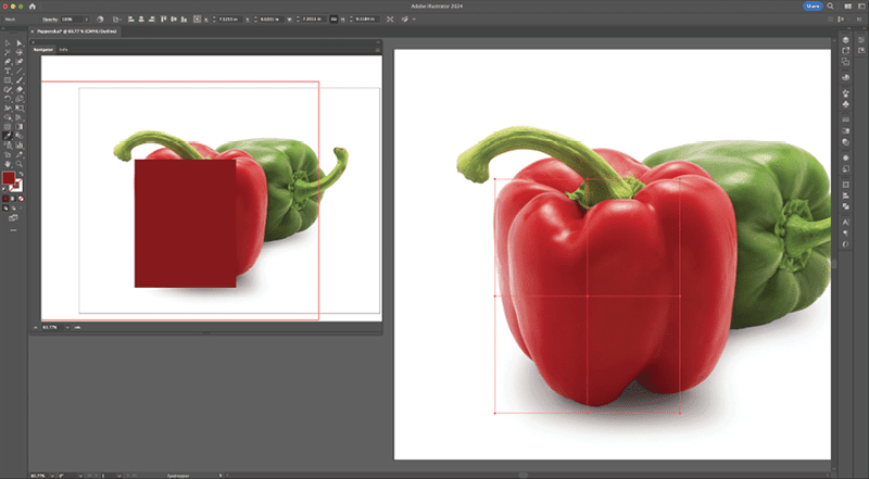 Right artboard shows gradient mesh with left Navigator panel showing a realtime preview.