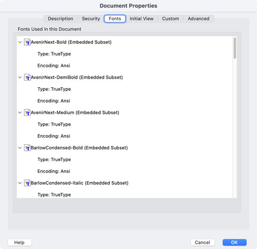 Adobe Acrobat Document Properties Fonts