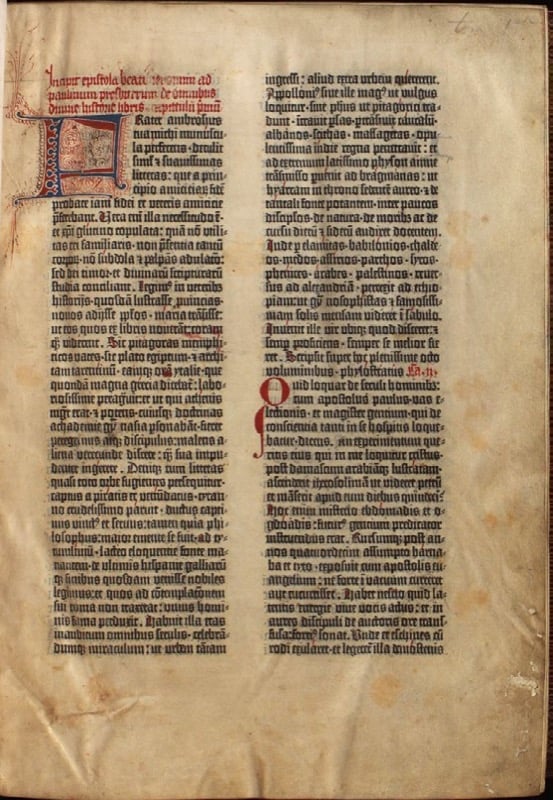 Medieval text with early use of dropcap.