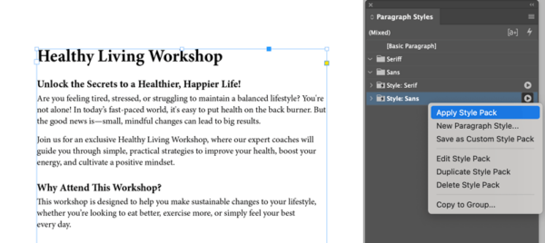 Format Text Automatically with Style Packs in InDesign