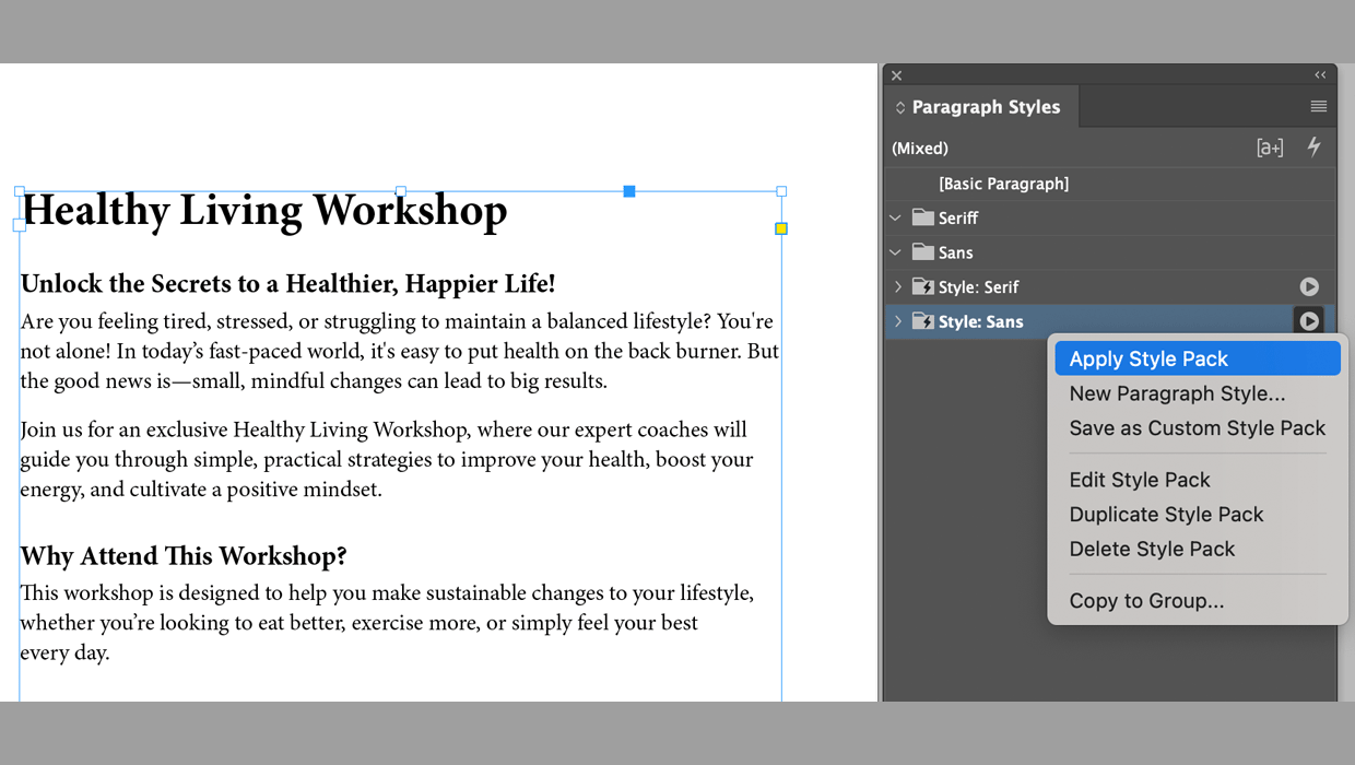InDesign Style Packs