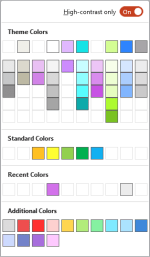 The PowerPoint color picker with the High-Contrast Only toggle on