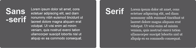 Figure 1. Paragraphs using sans serif fonts (left) are typically easy to read. Compare this to the same paragraph in a clean serif font (right). The serif paragraph is just as legible as the sans serif block of text. While both have clear letter shapes, the serifs on lowercase is make them more distinguishable from the numeral 1 and capital ls.