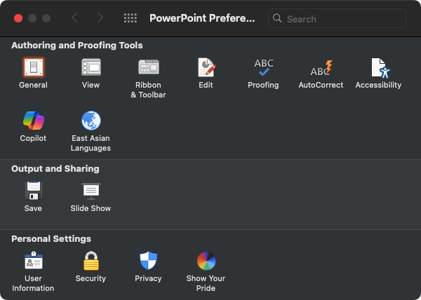 PowerPoint General options on Mac