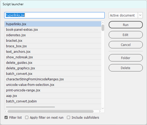 Script launcher interface