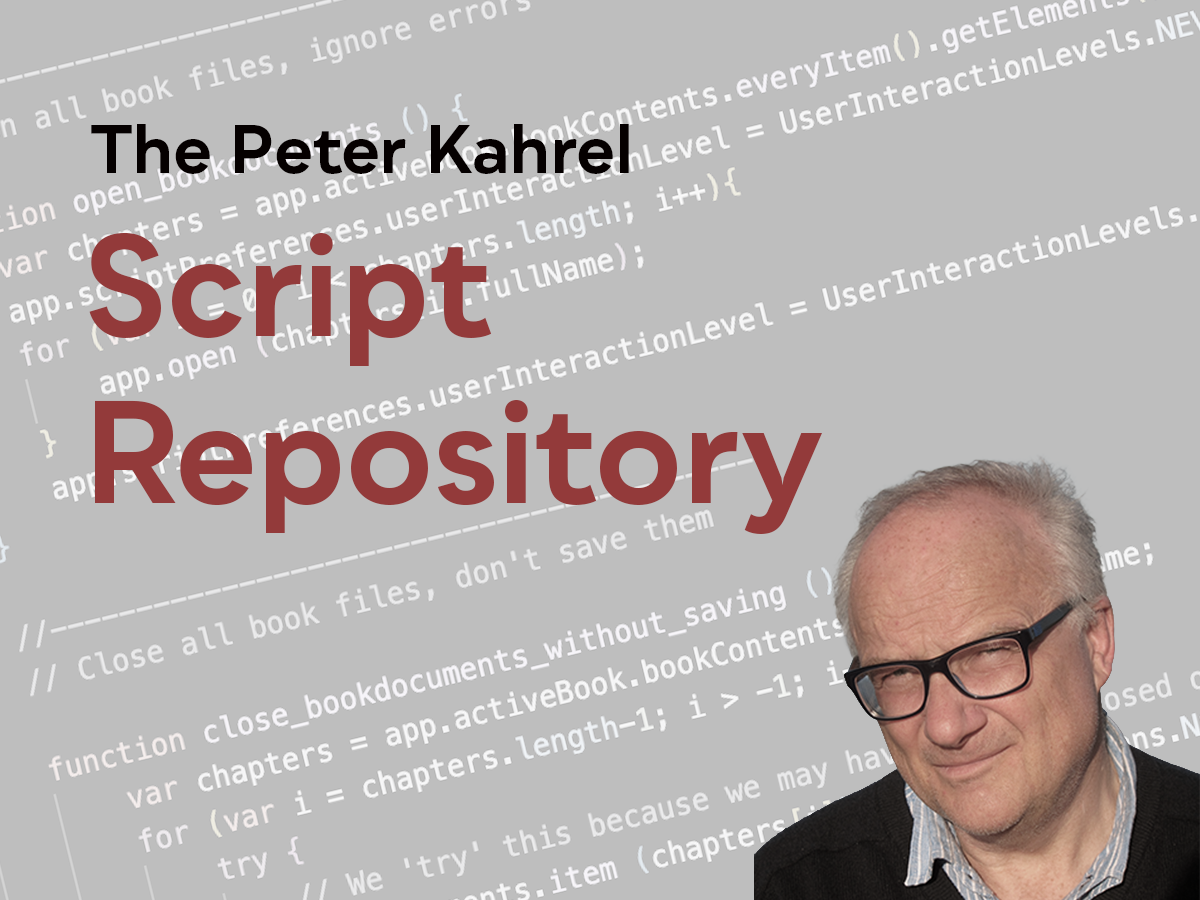 Banner showing the title 'The Peter Kahrel Script Repository' with a photo of an older man in glasses and a gray code background, conveying a software repository theme.