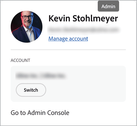 Figure 2. A user with multiple business accounts can switch access as needed. For example, a contractor could have an account for their business but also be granted access from a client’s Admin Console. Similarly, an admin could have access to multiple Admin Consoles.