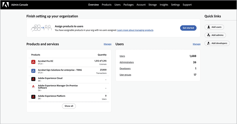 Figure 5. The Overview page provides a snapshot of your company’s apps and users.