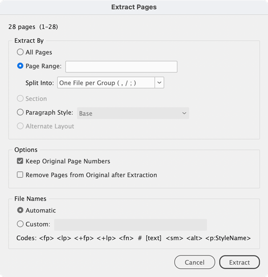 Extract Pages script for Adobe InDesign by Ravi Kiran