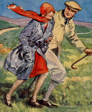 Man and woman wearing Mackintosh coats