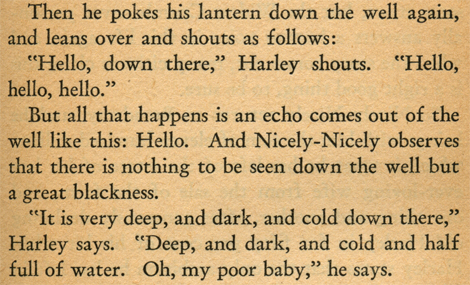 Text from a novel with large spaces between sentences