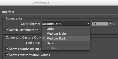 InDesign CC Appearance Preferences