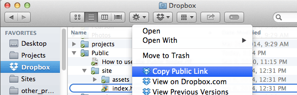 creating a dropbox link