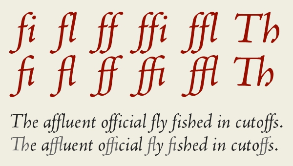 Ligatures of Jenson Italic typeface