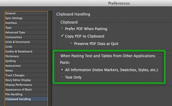 paste text clipboard to indesign document