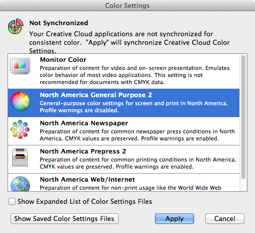 Bridge Color Settings dialog box