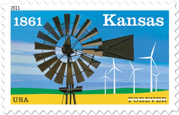 Kansas statehood stamp with Clarendon typeface