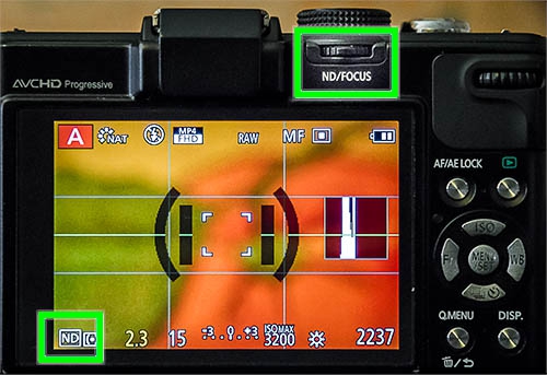 Example of a neutral density filter switch on a compact camera