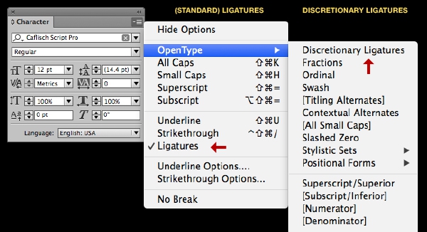 InDesign OpenType submenu